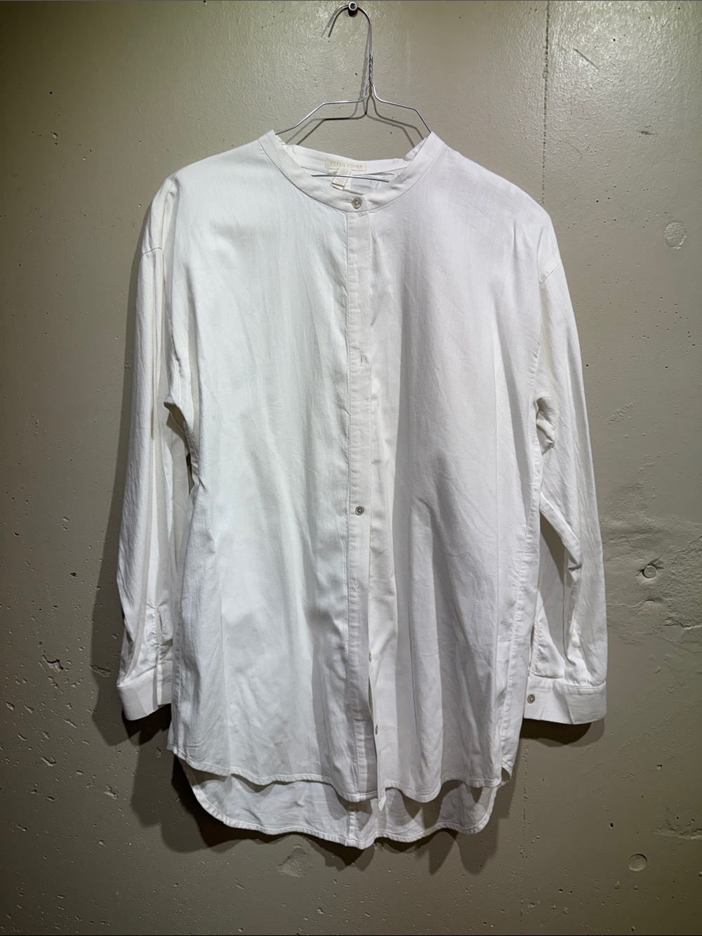 Eileen Fisher White Band-Collar Button-Down Shirt